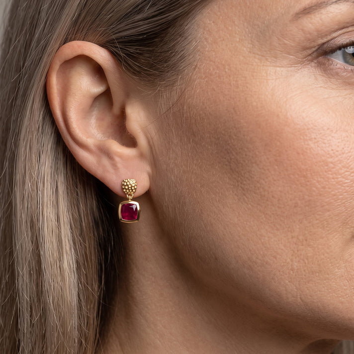 D'Joy - African Ruby Dangling Earring with Push Post in Yellow Gold Plated Sterling Silver 3.44 Ct. 8658843 2