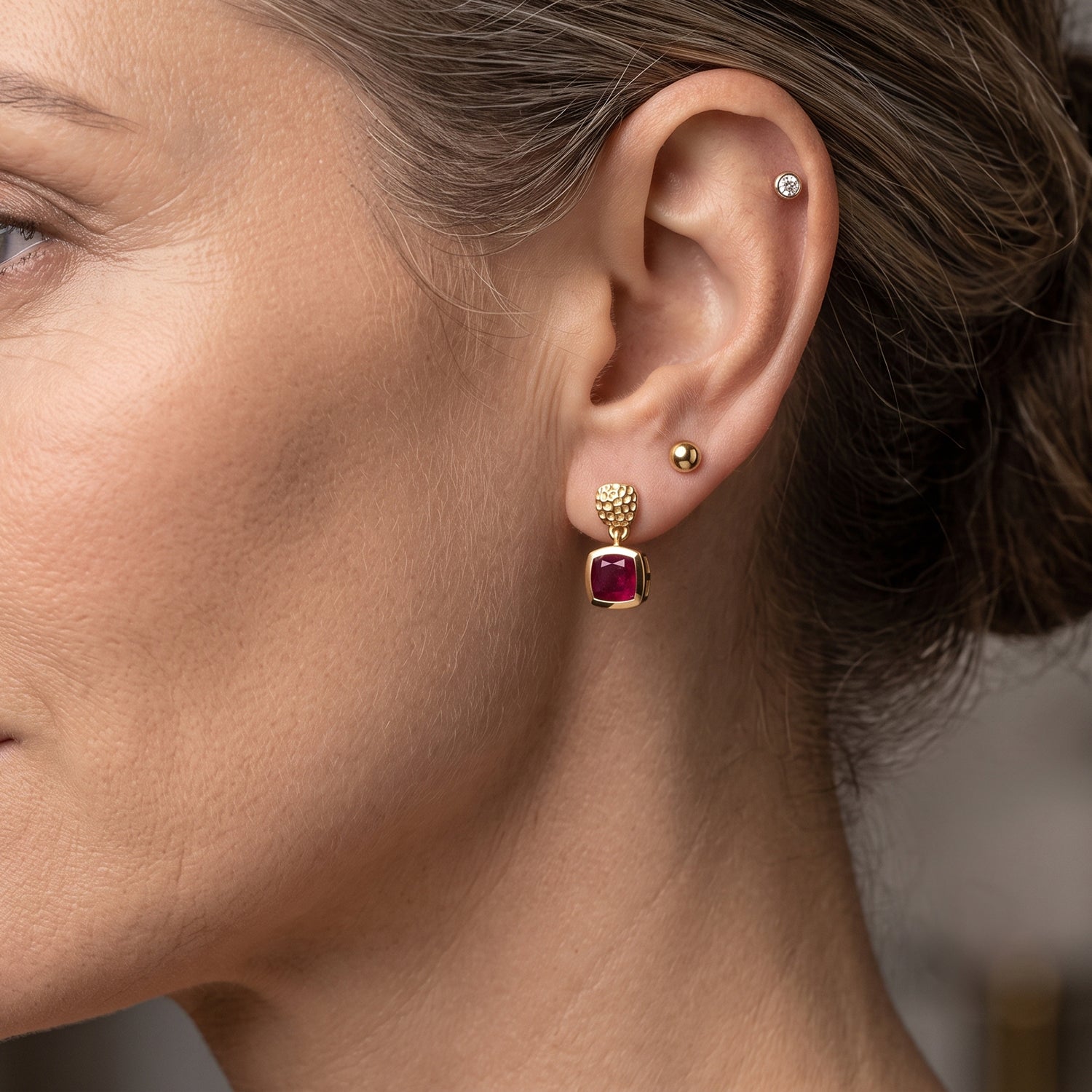 D'Joy - African Ruby Dangling Earring with Push Post in Yellow Gold Plated Sterling Silver 3.44 Ct. 8658843 2