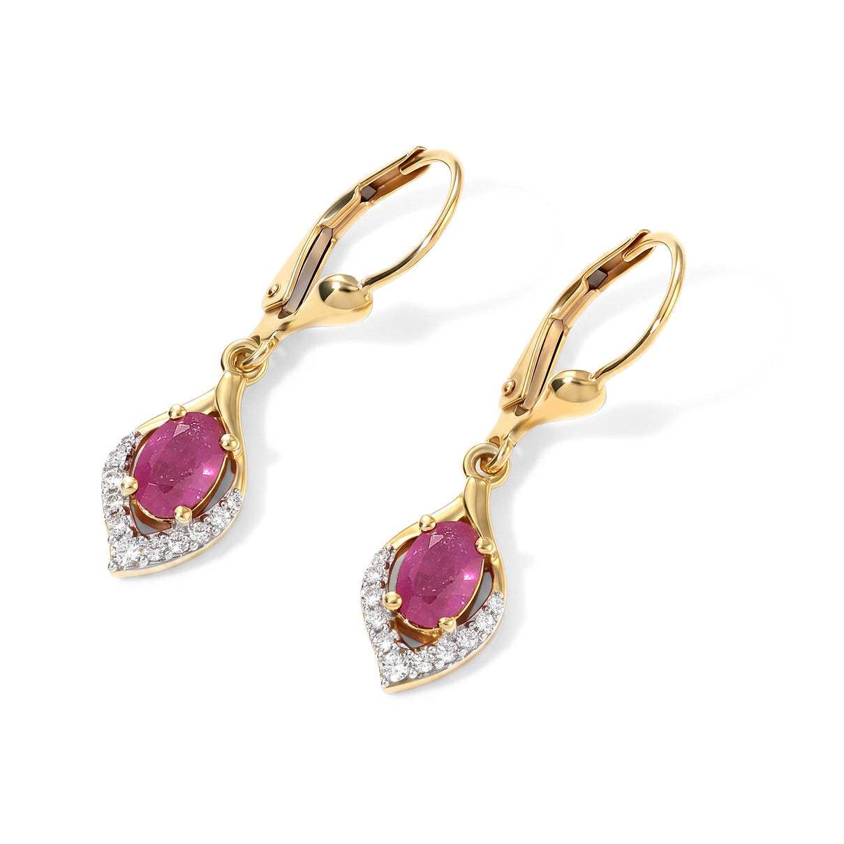 D'Joy - Premium African Ruby &amp; White Zircon Drop Earring with Lever Back in Yellow Gold Plated Sterling Silver 1.50 Ct. 8658870 0