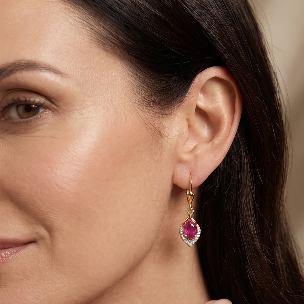 D'Joy African Ruby, White Zircon Main Stone With Side Stone Earring Sterling Silver  1.510  Ct._8658870_1