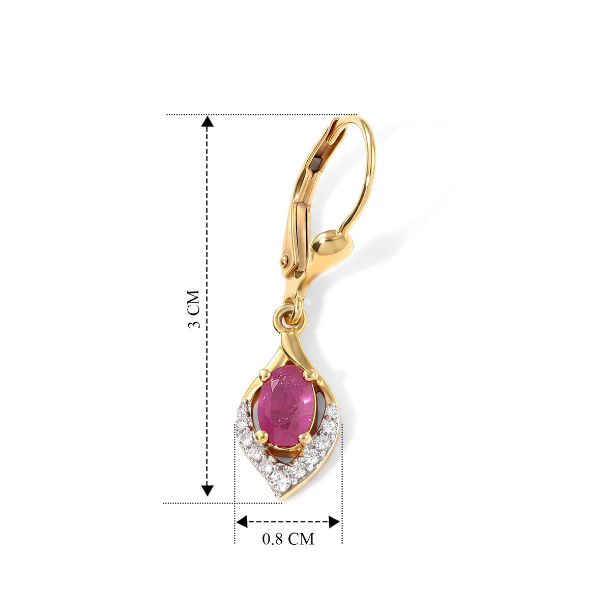 D'Joy - Premium African Ruby &amp; White Zircon Drop Earring with Lever Back in Yellow Gold Plated Sterling Silver 1.50 Ct. 8658870 3