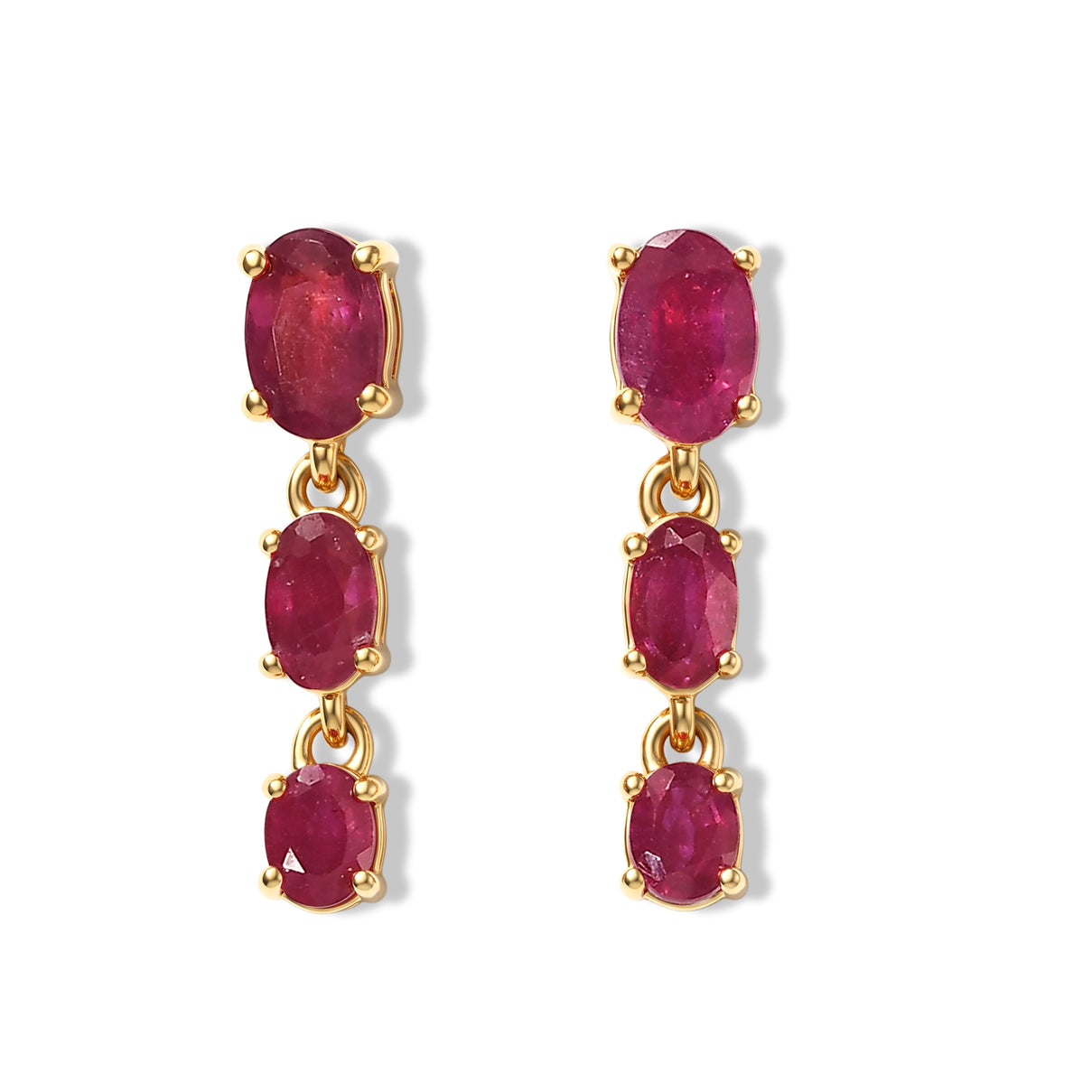 D'Joy - Premium African Ruby Dangling Earring with Push Post in Yellow Gold Plated Sterling Silver 2.50 Ct. 8658872 0