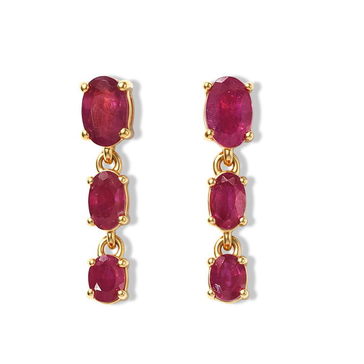 D'Joy - Premium African Ruby Dangling Earring with Push Post in Yellow Gold Plated Sterling Silver 2.50 Ct. 8658872 1