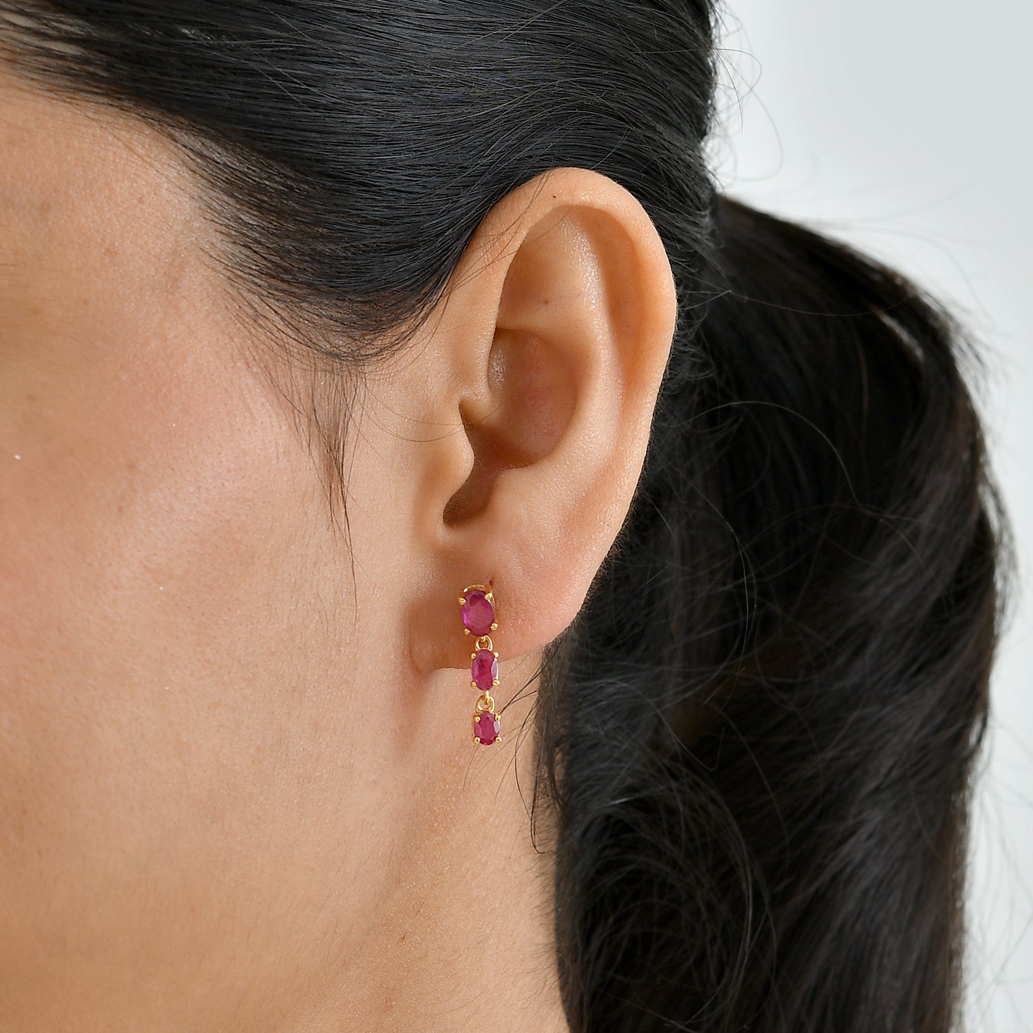 D'Joy - Premium African Ruby Dangling Earring with Push Post in Yellow Gold Plated Sterling Silver 2.50 Ct. 8658872 1