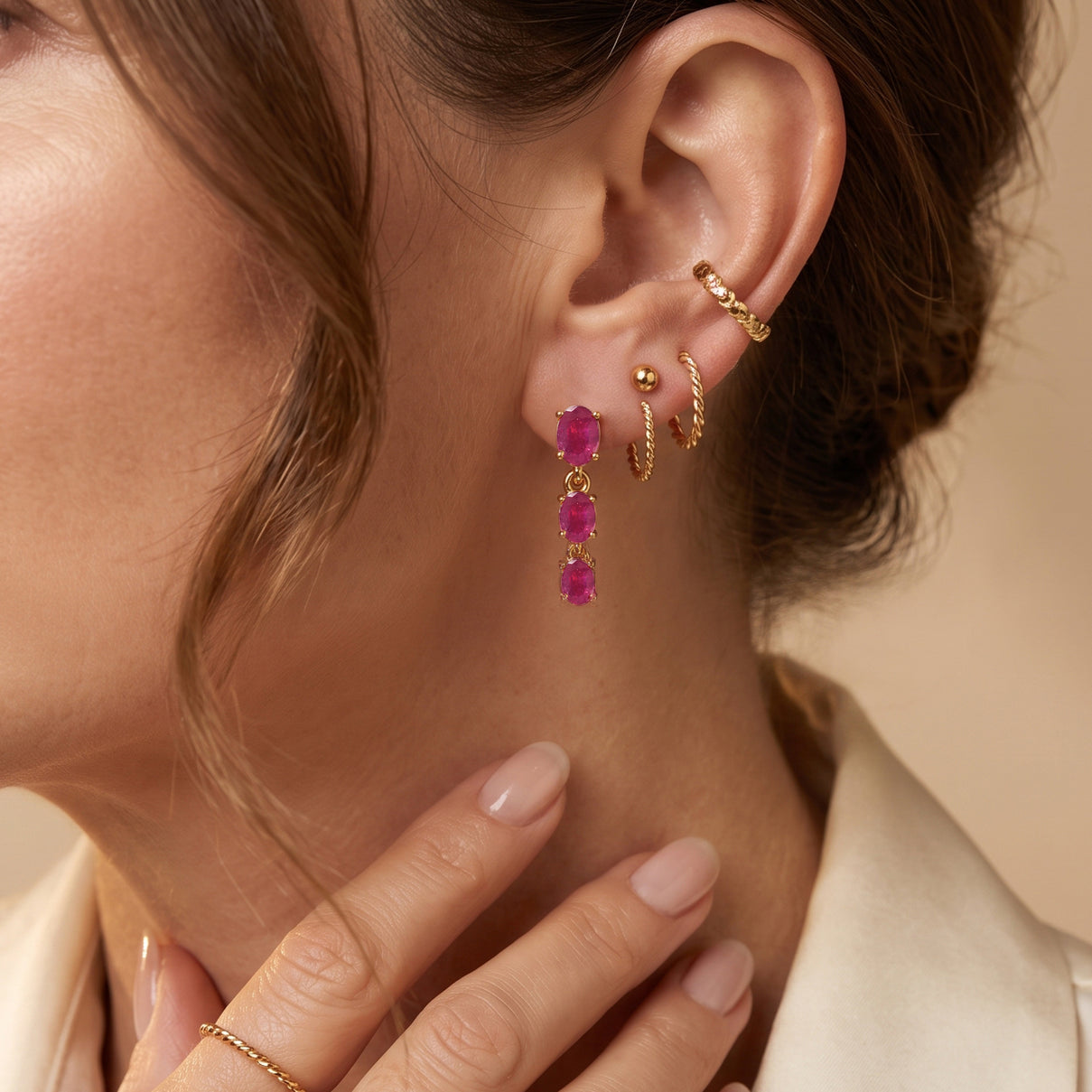 D'Joy - Premium African Ruby Dangling Earring with Push Post in Yellow Gold Plated Sterling Silver 2.50 Ct. 8658872 2