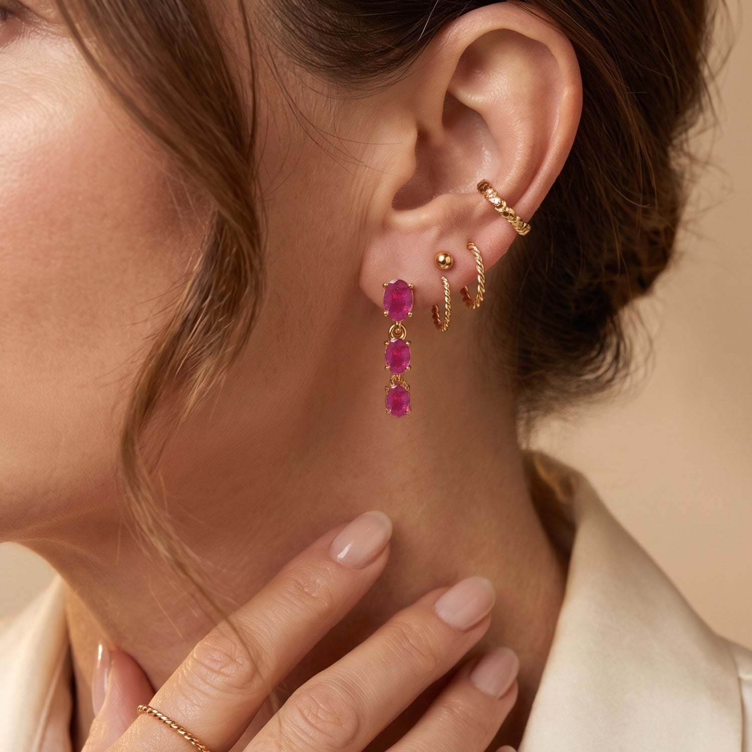 D'Joy - Premium African Ruby Dangling Earring with Push Post in Yellow Gold Plated Sterling Silver 2.50 Ct. 8658872 2