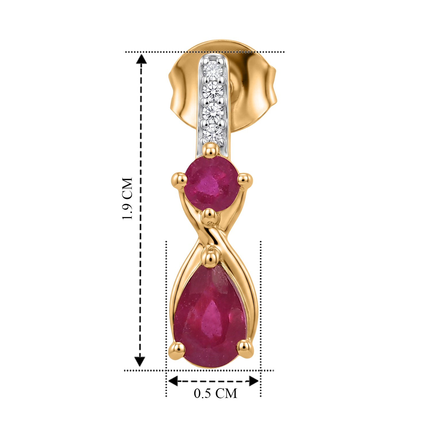 D'Joy - Premium African Ruby &amp; White Zircon Dangling Earring with Push Post in Yellow Gold Plated Sterling Silver 1.70 Ct. 8658919 4