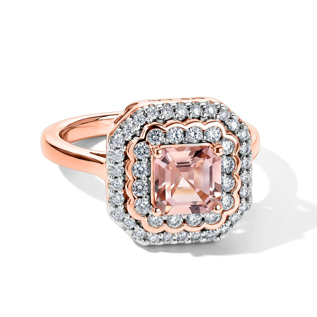 D'Joy - AGI Certified Pink Morganite & Moissanite Halo Ring in 18K Vermeil Rose Gold Plated Sterling Silver 1.40 Ct._8659033