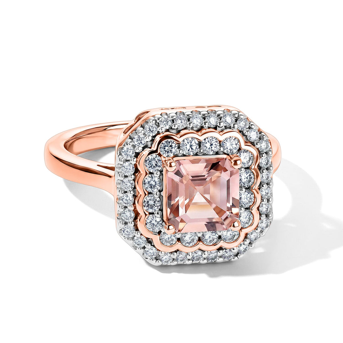 D'Joy - AGI Certified Pink Morganite &amp; Moissanite Halo Ring in 18K Vermeil Rose Gold Plated Sterling Silver 1.40 Ct. 8659033 0