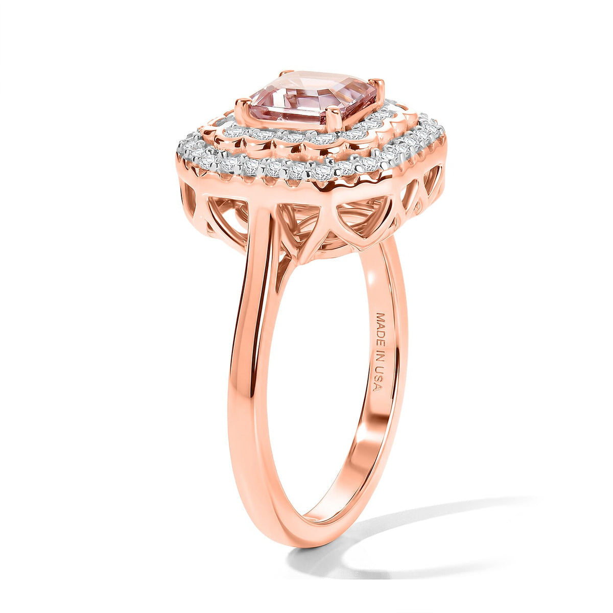 D'Joy - AGI Certified Pink Morganite &amp; Moissanite Halo Ring in 18K Vermeil Rose Gold Plated Sterling Silver 1.40 Ct. 8659033 3