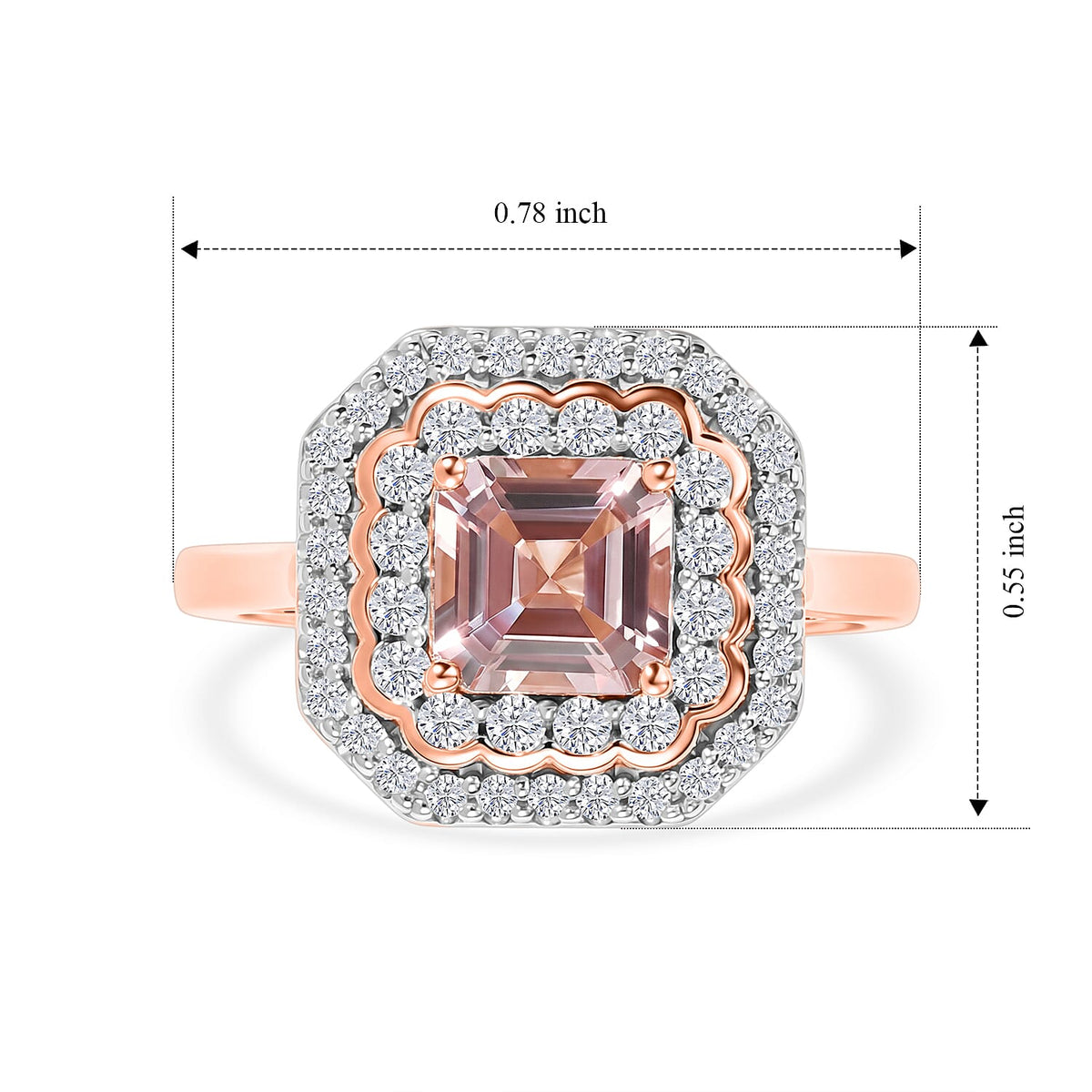 D'Joy - AGI Certified Pink Morganite &amp; Moissanite Halo Ring in 18K Vermeil Rose Gold Plated Sterling Silver 1.40 Ct. 8659033 5