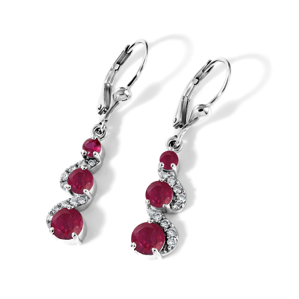 D'Joy African Ruby, White Zircon Fancy Earring in Rhodium OverlaySterling Silver  3.040  Ct._8660436