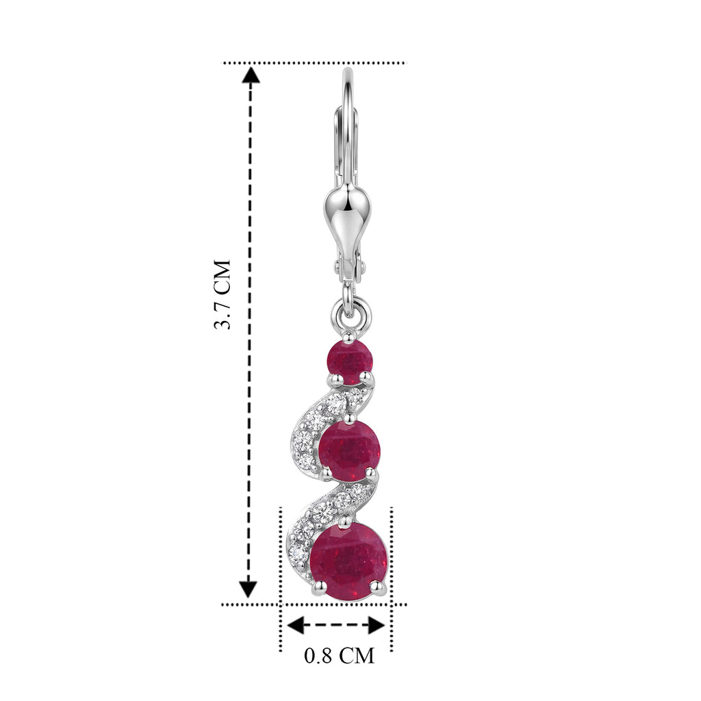 D'Joy African Ruby, White Zircon Fancy Earring in Rhodium OverlaySterling Silver  3.040  Ct._8660436_4