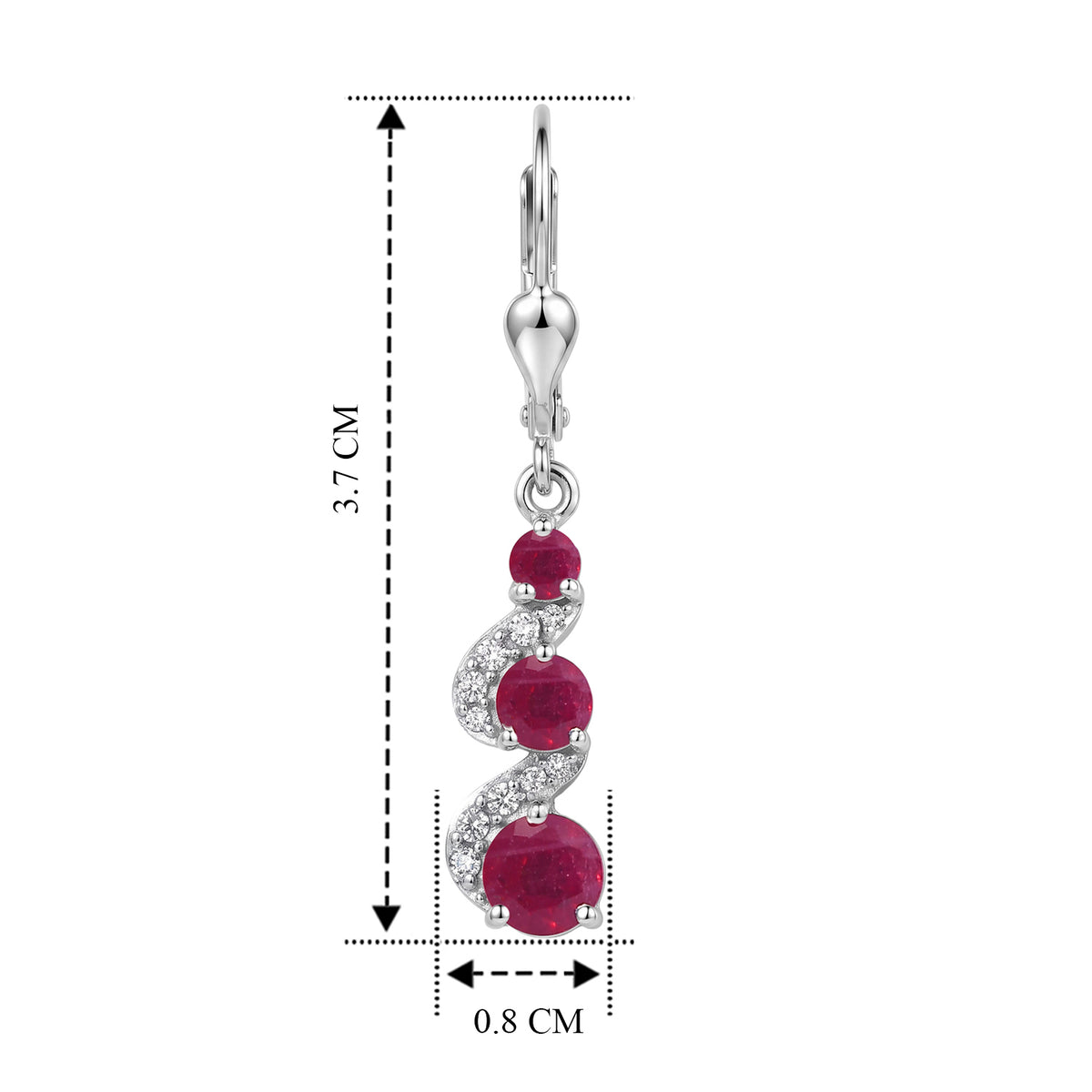 D'Joy - African Ruby &amp; White Zircon Journey Drop Earring with Lever Back in Rhodium Overlay Sterling Silver 3.00 Ct. 8660436 5