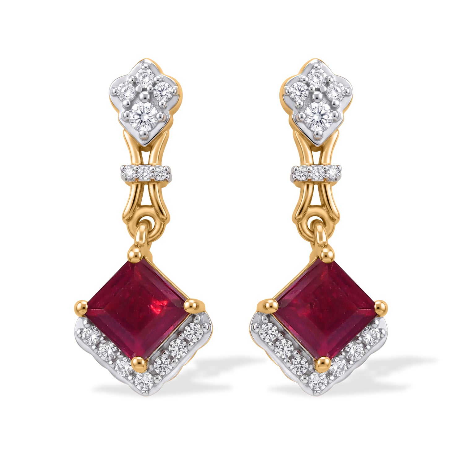 D'Joy - Premium African Ruby &amp; White Zircon Dangling Earring with Push Post in Yellow Gold Plated Sterling Silver 2.50 Ct. 8660558 0