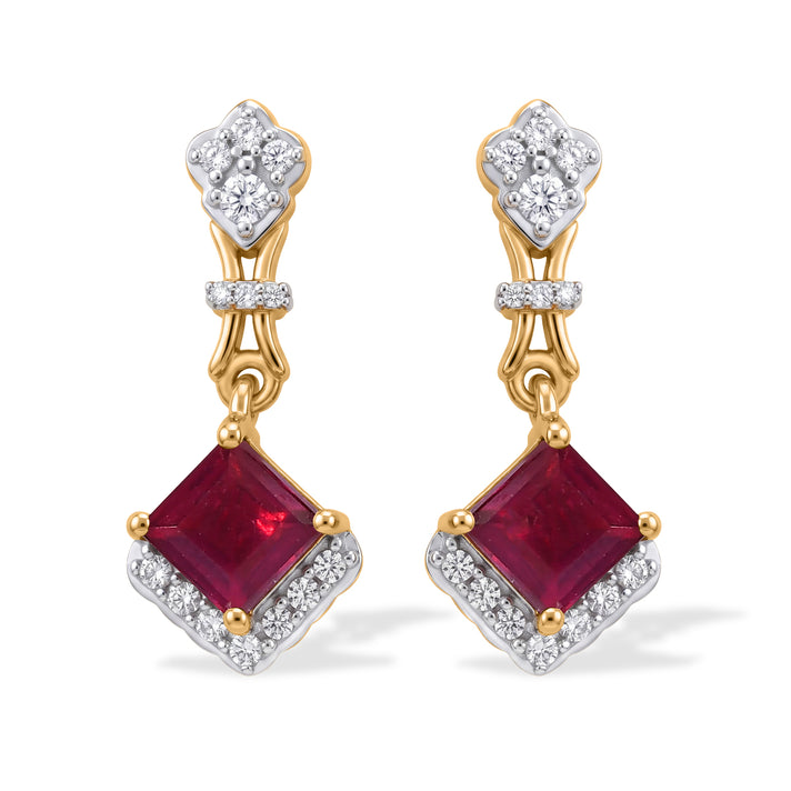 D'Joy - Premium African Ruby &amp; White Zircon Dangling Earring with Push Post in Yellow Gold Plated Sterling Silver 2.50 Ct. 8660558 1