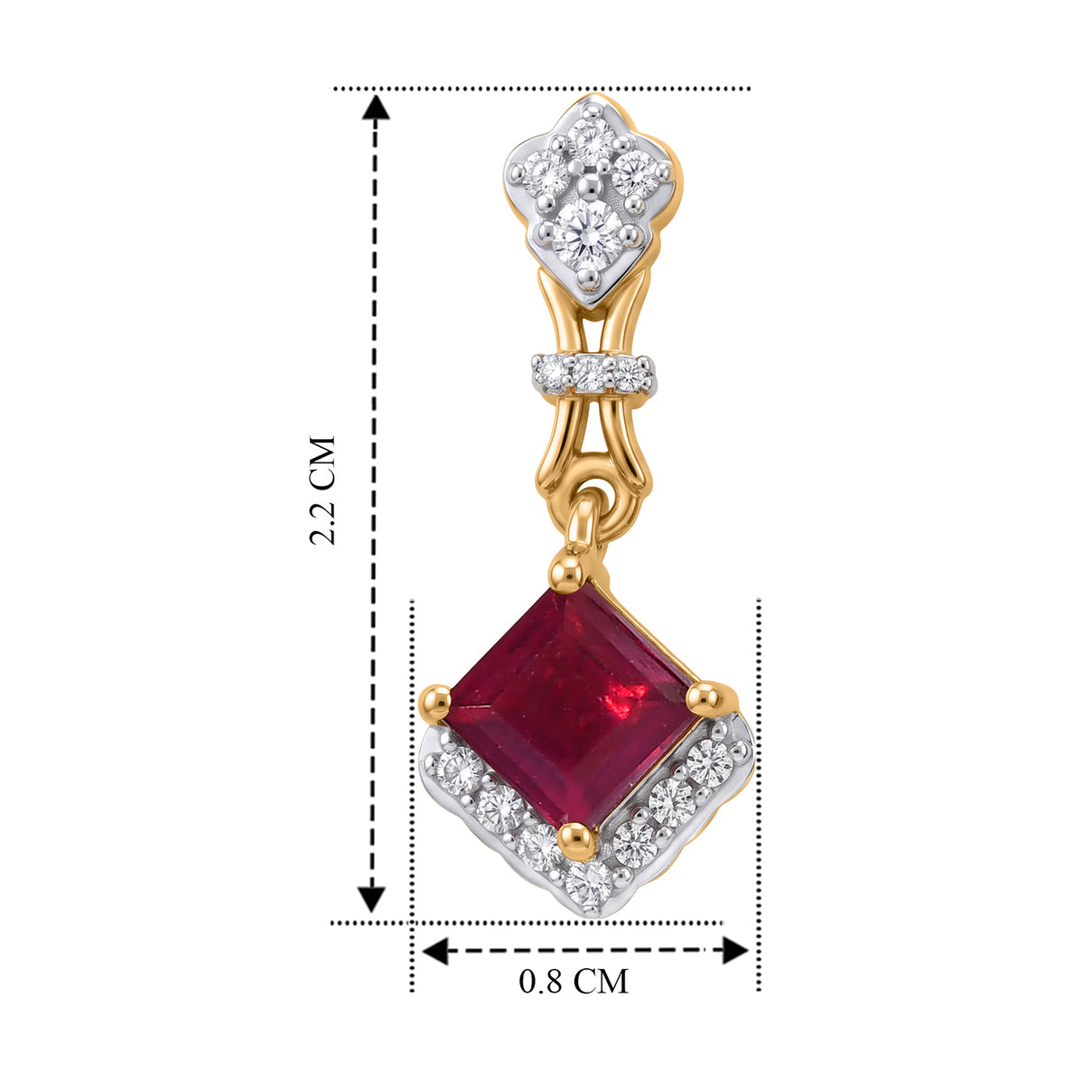 D'Joy - Premium African Ruby &amp; White Zircon Dangling Earring with Push Post in Yellow Gold Plated Sterling Silver 2.50 Ct. 8660558 4
