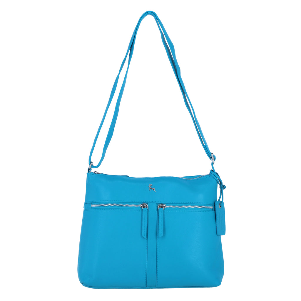 Ashwood Genuine Leather Mourne Multi Zip Crossbody Bag - Blue_8660886