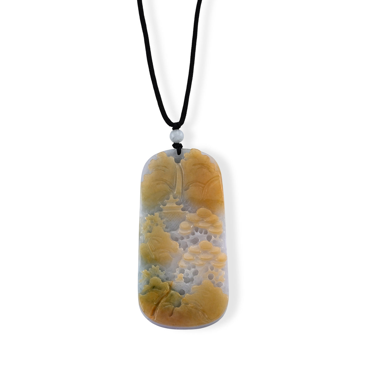 Chairman Collection Natural Type A Bi Colour Honey Burmese Jadeite Mountain Serenity Carved Necklace with (Size Adjustable Upto 28) 235.00 Ct. 8660899 0