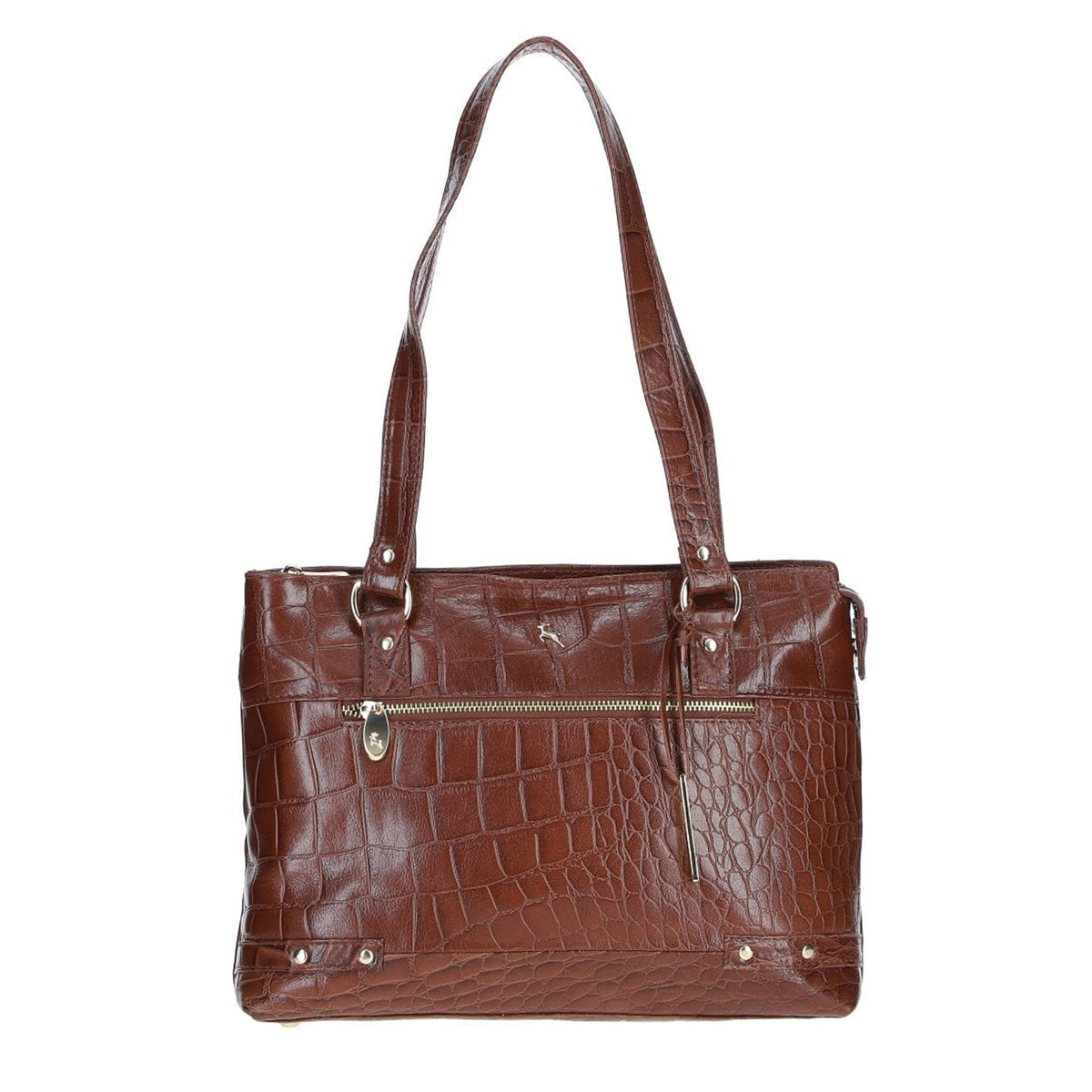 Ashwood Croc Effect Real Leather Shoulder Bag - Cognac V32513199 0
