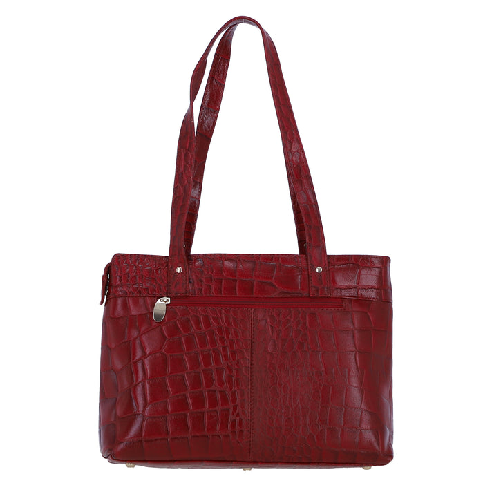 Ashwood Croc Effect Real Leather Shoulder Bag - Dark Red V32619842 2