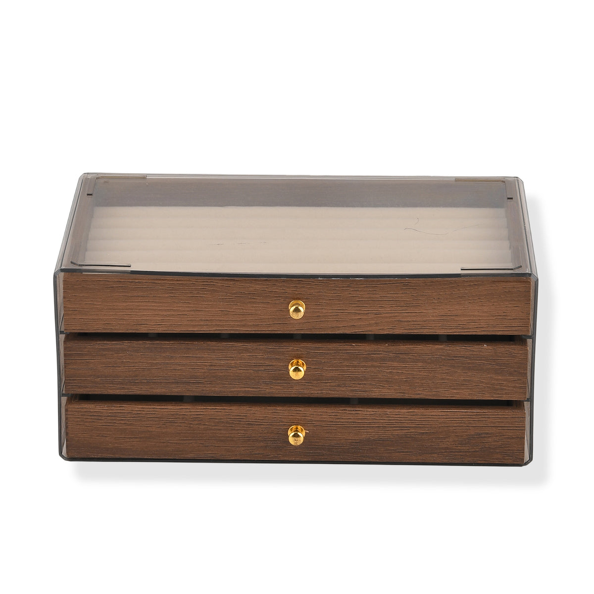 LIVMORE 3 Drawer Walnut Wood Jewellery Organiser Box (Size 9x5x4 in) - Cream 8661494 0