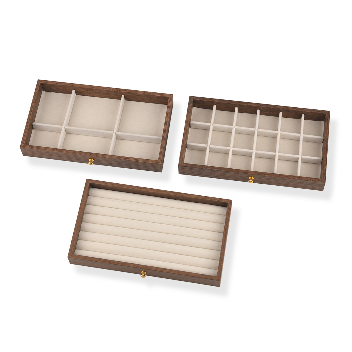 LIVMORE 3 Drawer Walnut Wood Jewellery Organiser Box (Size 9x5x4 in) - Cream 8661494 2