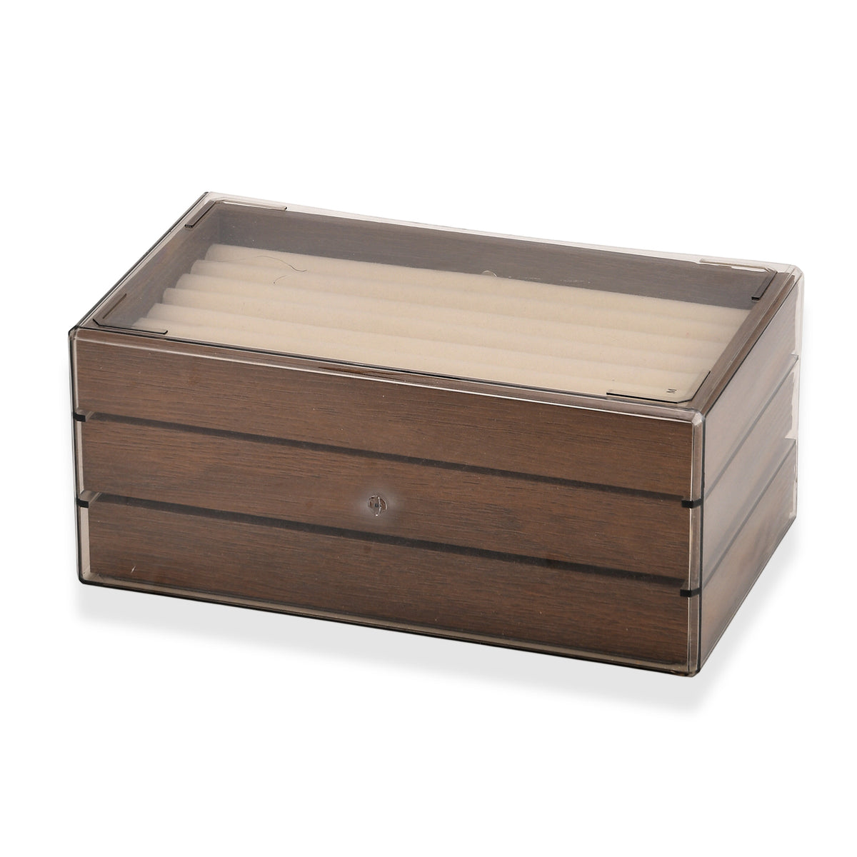 LIVMORE 3 Drawer Walnut Wood Jewellery Organiser Box (Size 9x5x4 in) - Cream 8661494 4