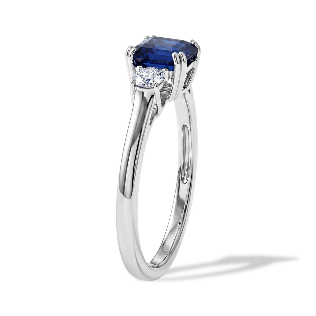 Luxuriant - Masoala Sapphire & Lab Grown Diamond Trilogy Ring in Rhodium Overlay Sterling Silver 1.84 Ct._8661674_3