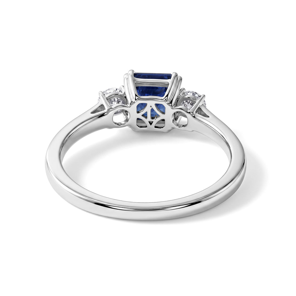 Luxuriant - Masoala Sapphire & Lab Grown Diamond Trilogy Ring in Rhodium Overlay Sterling Silver 1.84 Ct._8661674_4