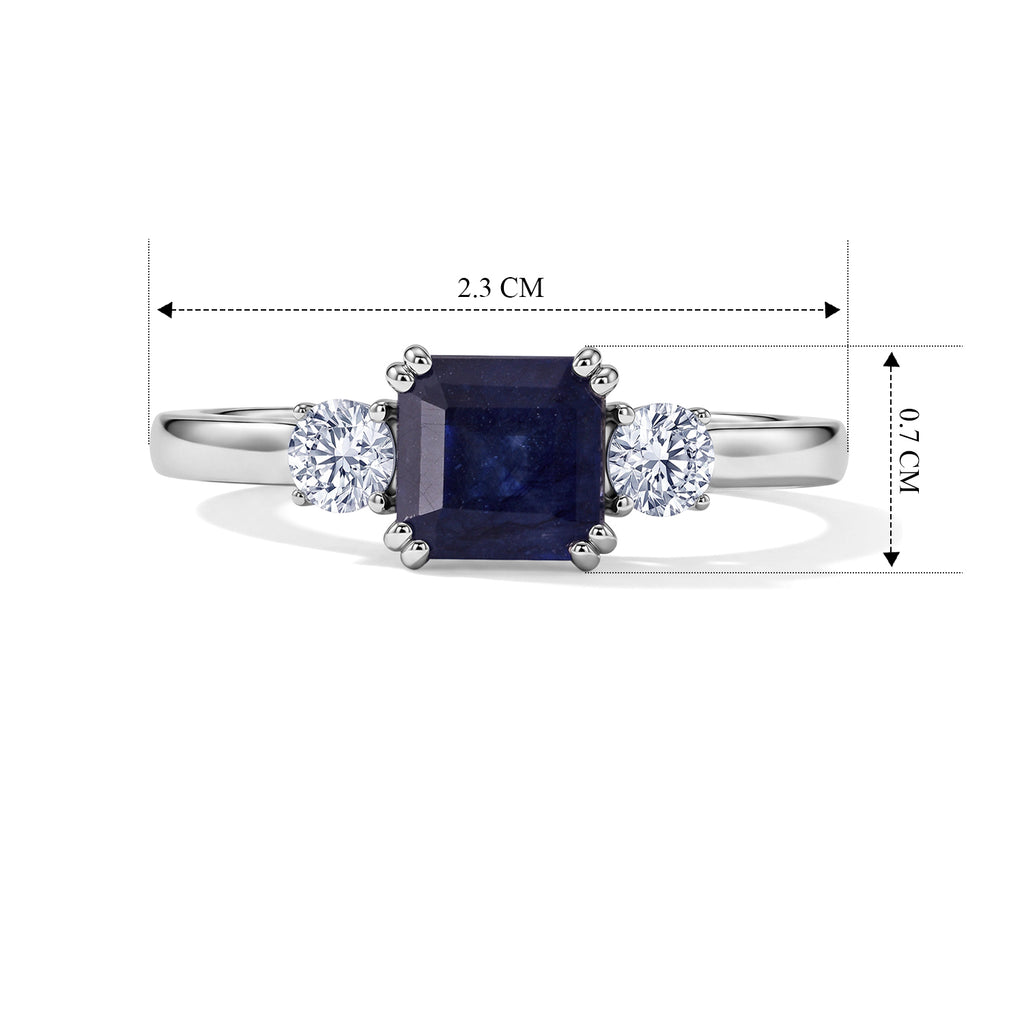 Luxuriant - Masoala Sapphire & Lab Grown Diamond Trilogy Ring in Rhodium Overlay Sterling Silver 1.84 Ct._8661674_5