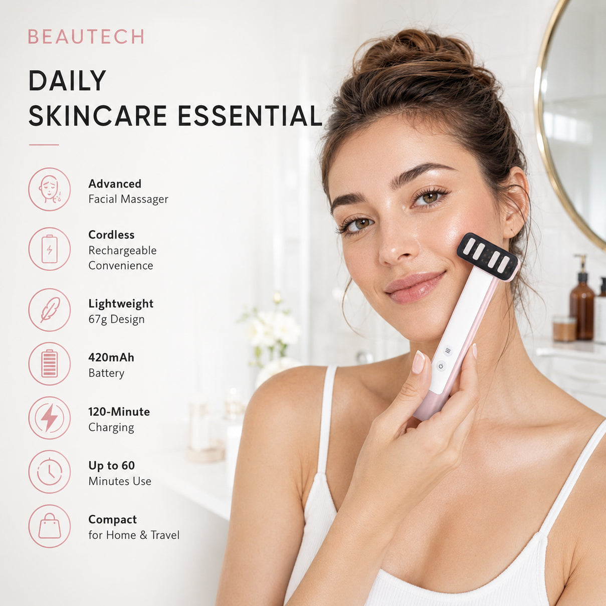 "Beautech SJ37 Facial massager                             Color- host- rose gold, plastic on the front- white                                              Product Size- T-shape 54×24.5×153 mm - I-sha 8661700 2