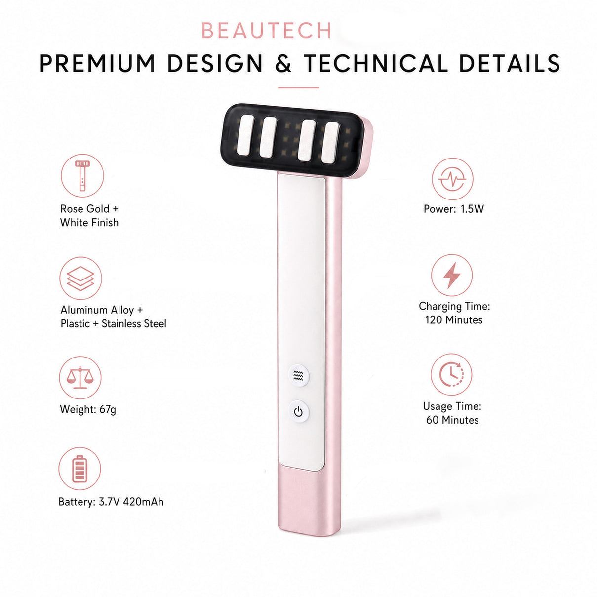"Beautech SJ37 Facial massager                             Color- host- rose gold, plastic on the front- white                                              Product Size- T-shape 54×24.5×153 mm - I-sha 8661700 4