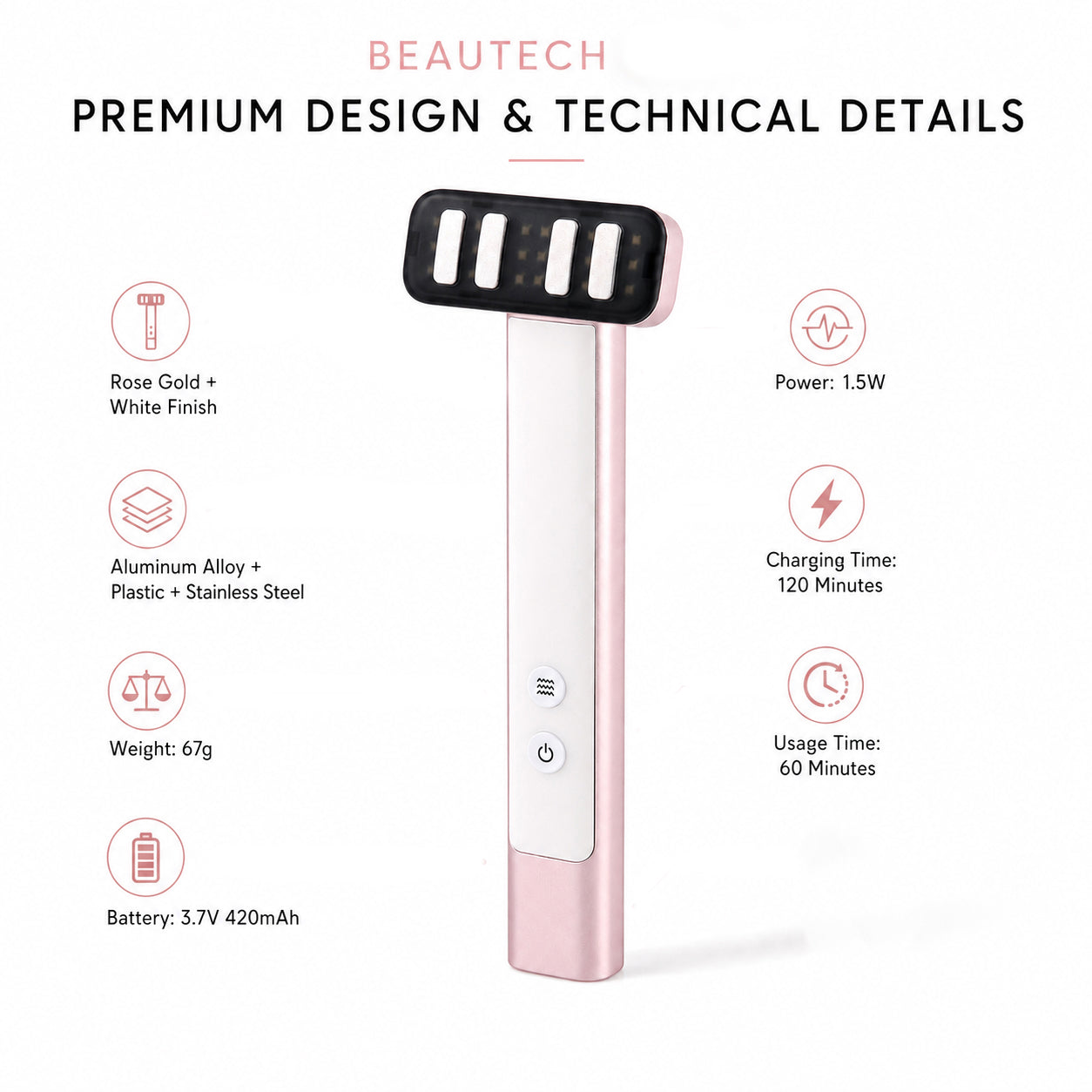 "Beautech SJ37 Facial massager                             Color- host- rose gold, plastic on the front- white                                              Product Size- T-shape 54×24.5×153 mm - I-sha 8661700 4