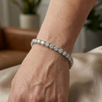 D'Joy - GRA Certified Moissanite (VVS1-D) Tennis Bracelet (Size - 8) in Rhodium Overlay Sterling Silver 23.50 Ct, Silver Wt. 13.00 Gms_8661806_1