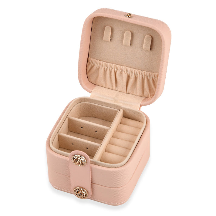 Portable 2 Layer Travel Jewelry Box with Removable Lock - Pink 8661905 1