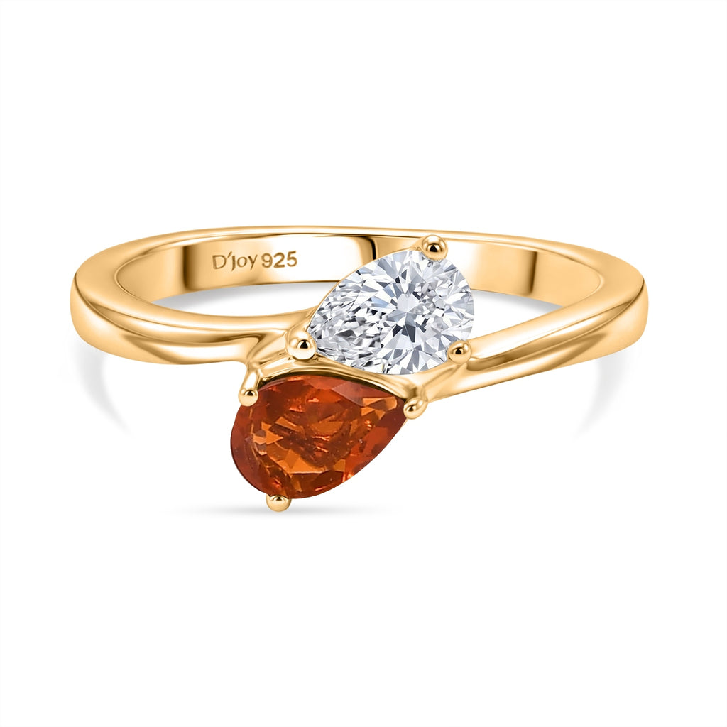 D'Joy Fire Opal, Moissanite Bypass Ring in 18K YG VermeilSterling Silver  0.630  Ct._8662062