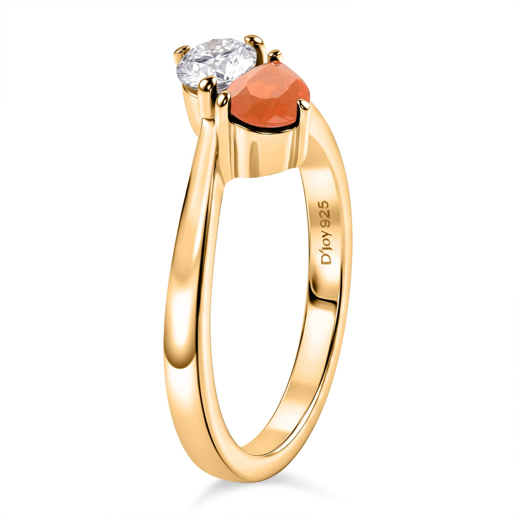 D'Joy Fire Opal, Moissanite Bypass Ring in 18K YG VermeilSterling Silver  0.630  Ct._8662062_3