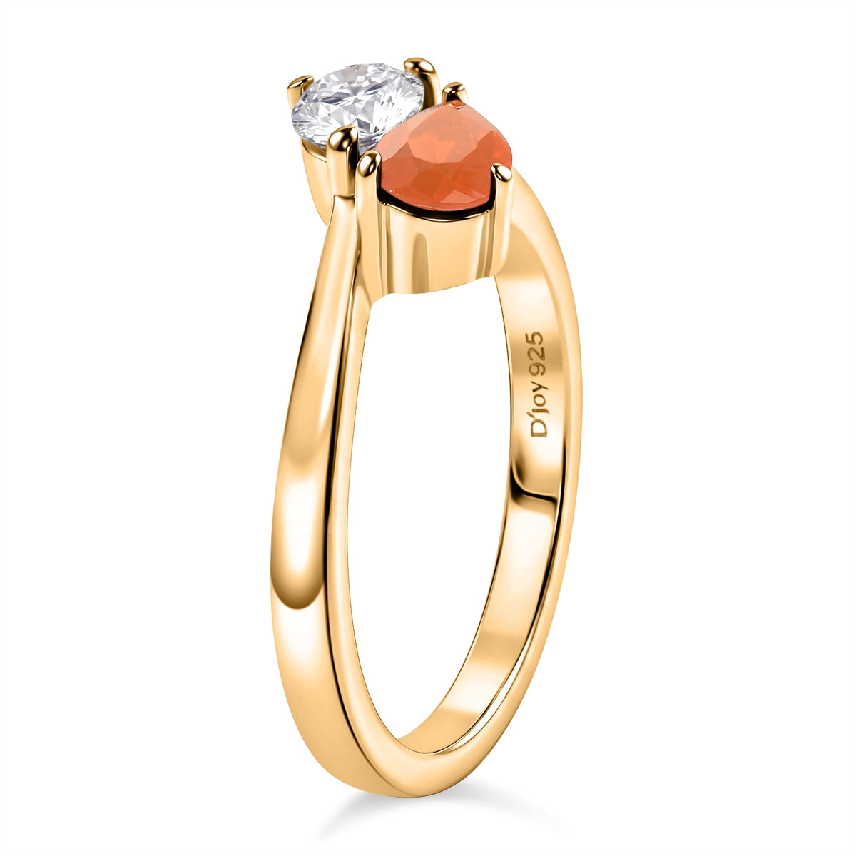 D'Joy - Fire Opal &amp; Moissanite Bypass Ring in 18K Vermeil Yellow Gold Plated Sterling Silver 8662062 3