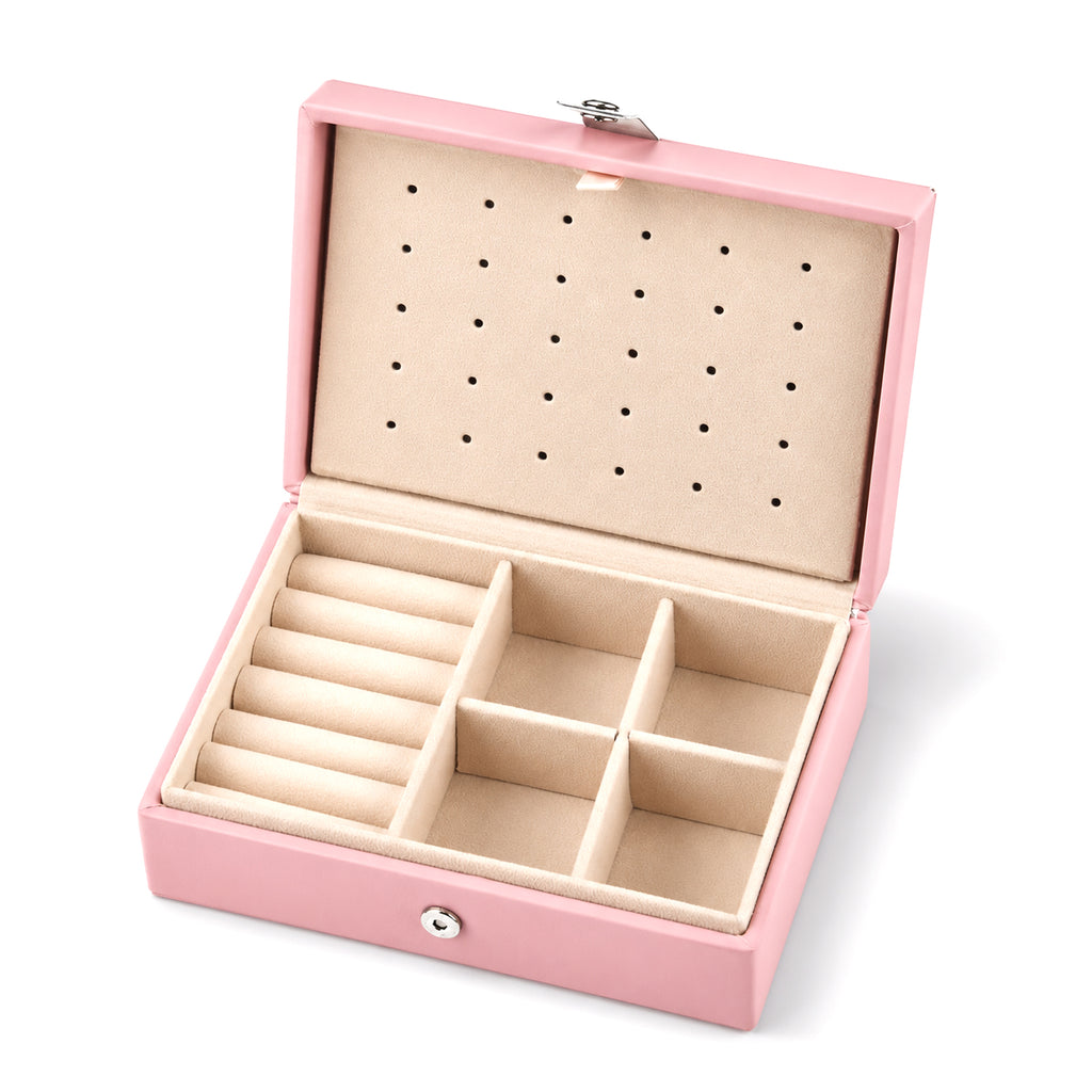 Portable Travel Jewelry Organizer Case with Earring Holder (Size 16x11x6 cm) - Pink_8662131