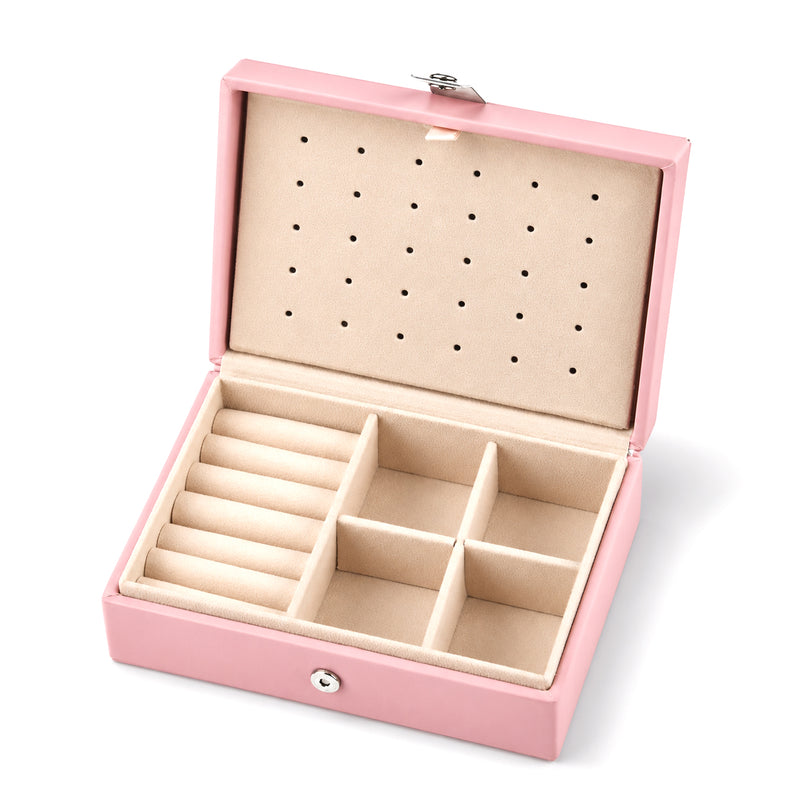 Portable Travel Jewelry Organizer Case with Earring Holder (Size 16x11x6 cm) - Pink_8662131