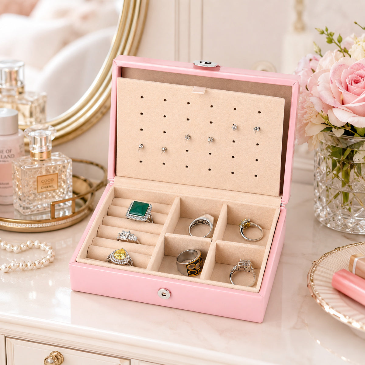Portable Travel Jewelry Organizer Case with Earring Holder (Size 16x11x6 cm) - Pink 8662131 2