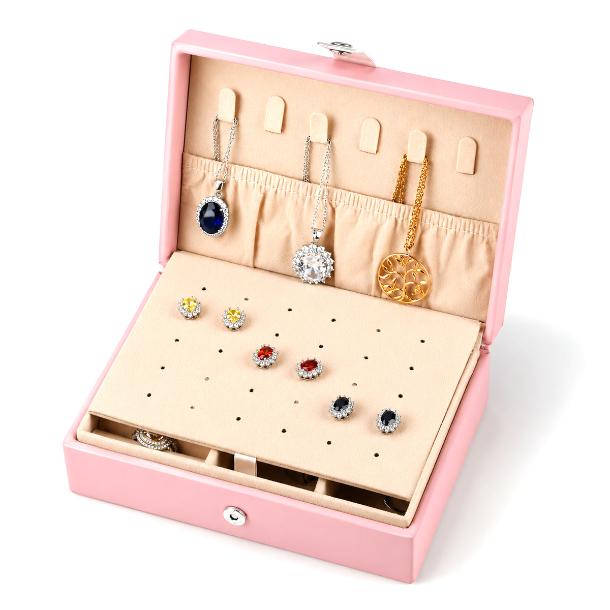 Portable Travel Jewelry Organizer Case with Earring Holder (Size 16x11x6 cm) - Pink 8662131 3