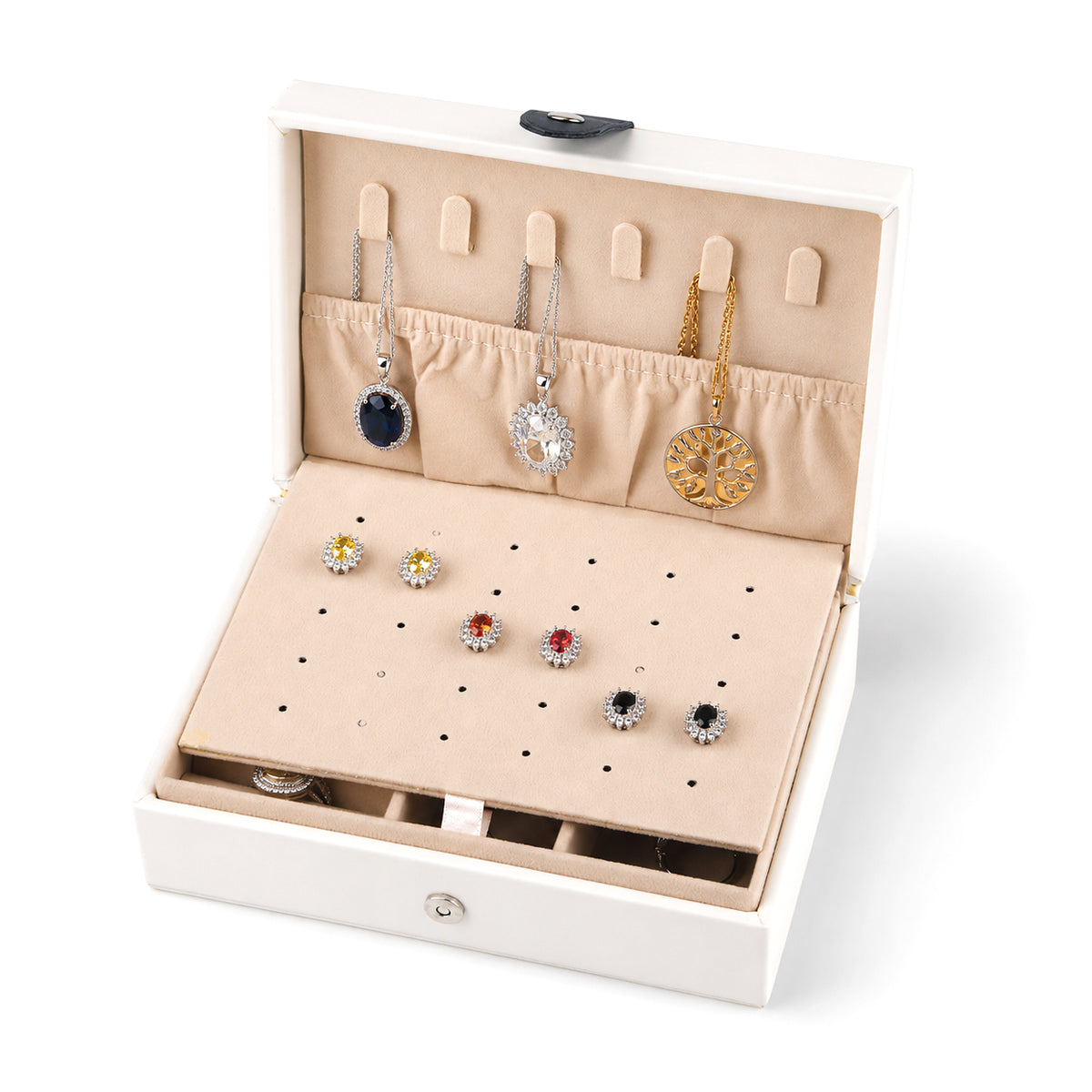 Portable Travel Jewellery Organiser Case with Earring Holder (Size 16x11x6 cm) - White V32666455 3