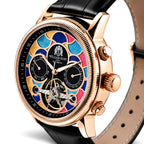 William Hunt Limited Edition Mosaic Automatic Movement 5ATM Water Resistant Enamel Skeleton Dial & Rose Gold Plated UNISEX Watch with Black Genuine Leather Strap_8662144_2