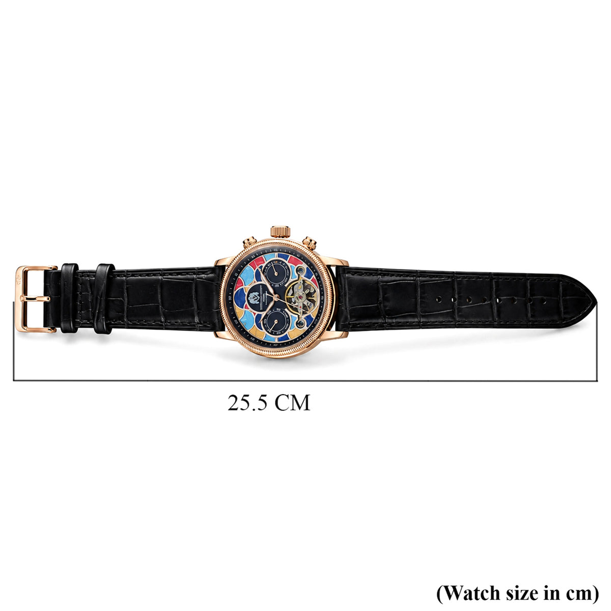 FINAL WATCH OF CLEARANCE - William Hunt Limited Edition Mosaic Automatic Movement 5ATM Water Resistant Enamel Skeleton Dial &amp; Rose Gold Plated UNISEX Watch with Black Genuine Leather Strap V32619144 7