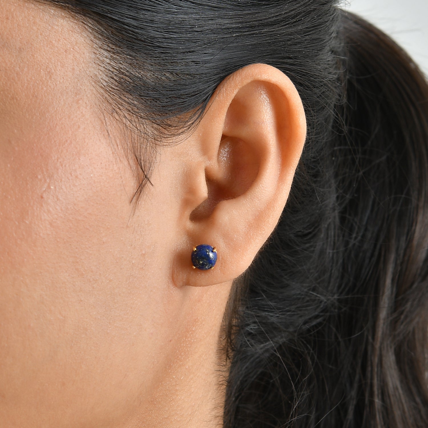 Lapis Lazuli Earring with Push Back in Yellow Gold Plated Sterling Silver 3.50 Ct. V32514162 2