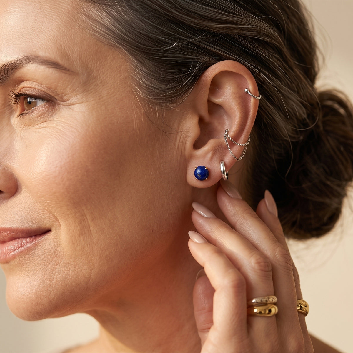 Lapis Lazuli Earring with Push Back in Yellow Gold Plated Sterling Silver 3.50 Ct. V32514162 3