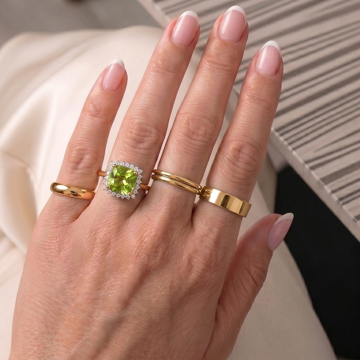 Luxuriant - Natural Premium Hebei Peridot &amp; Lab Grown Diamond (SI/G-H) Halo Ring in 18K Vermeil Yellow Gold Plated Sterling Silver 2.55 Ct. 8662564 3