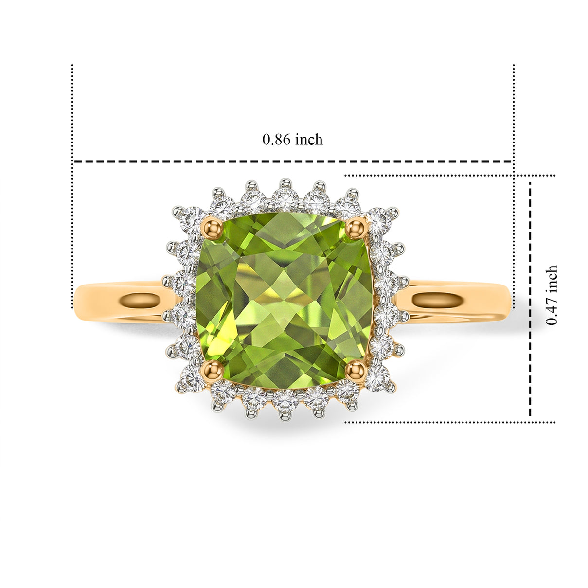 Luxuriant - Natural Premium Hebei Peridot &amp; Lab Grown Diamond (SI/G-H) Halo Ring in 18K Vermeil Yellow Gold Plated Sterling Silver 2.55 Ct. 8662564 6